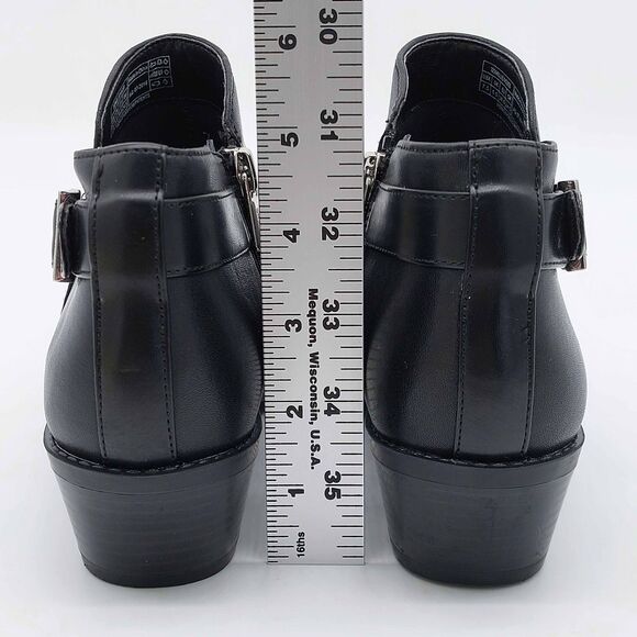 Vionic Millie Black Leather Ankle Booties Women’s 7.5 Side Zip Buckle Low Block - Picture 4 of 11